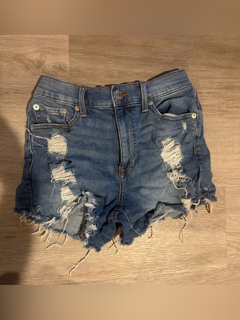 Distressed Blue Denim Women’s Mom Shorts